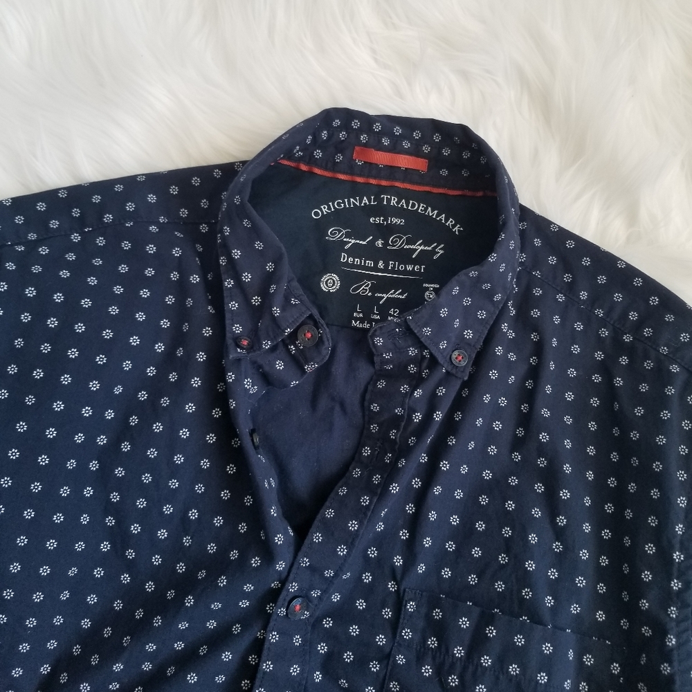 Denim & Flower Short Sleeve Button Up